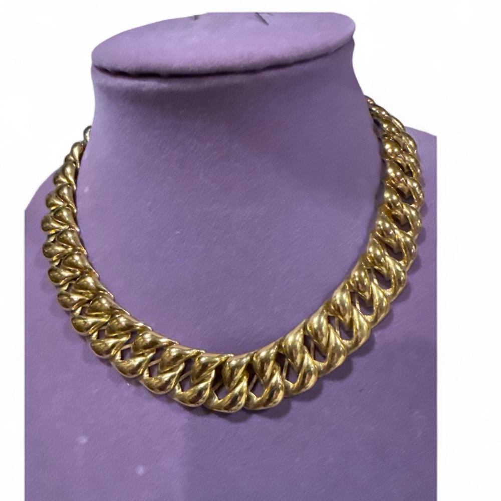 Vintage Trifari Ribbon Link Chunky Gold Chain Necklace